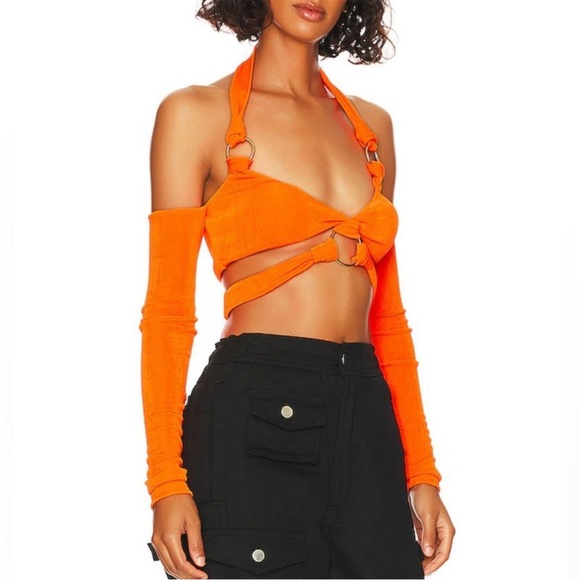 H:ours Roberta Crop Top in Neon Orange size Small - Picture 2 of 6